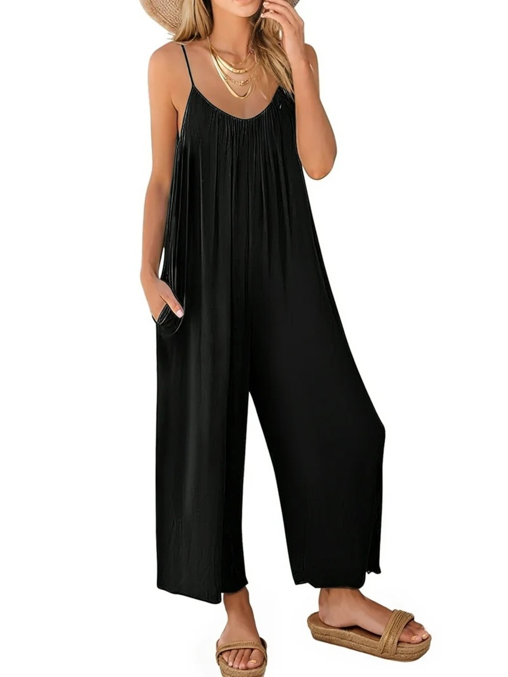 Amazon Essentials Women’s Brown and Black Spaghetti Strap Jumpsuits